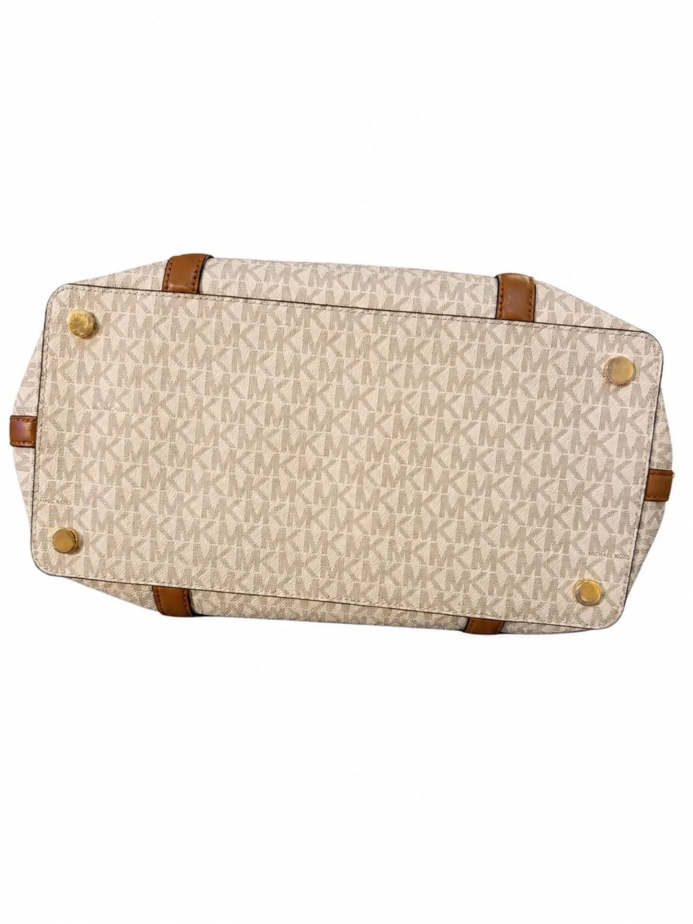 Michael Kors Ivory Logo Shoulder Bag with Brown Trim and Gold Hardware